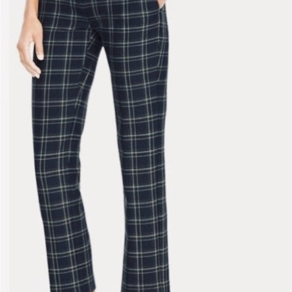 Ann Taylor Devin Fit Navy Grey Yellow White Plaid Pockets Trousers Pants Office - Picture 2 of 13